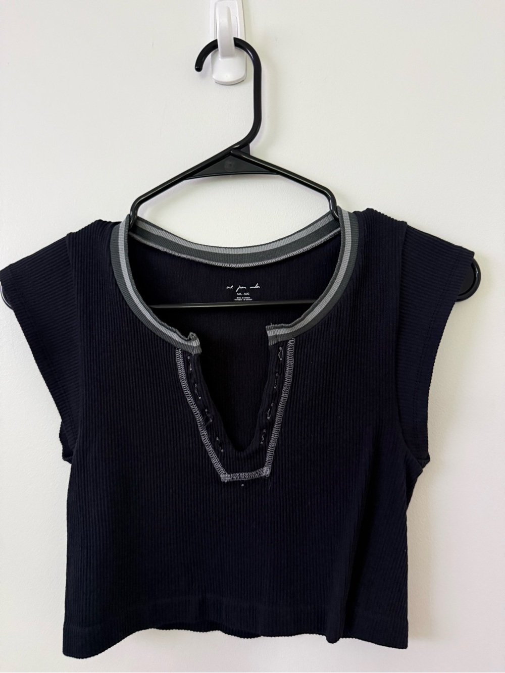 Urban Outfitters Black Ribbed Cap-Sleeve Top with Contrast Trim